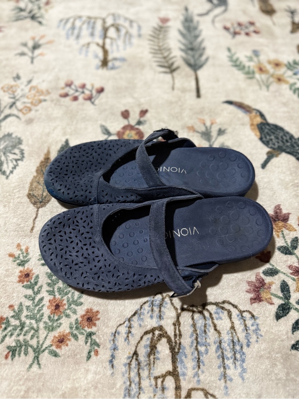 Vionic suede lidia womens slip on mules with laser cut floral design 9
